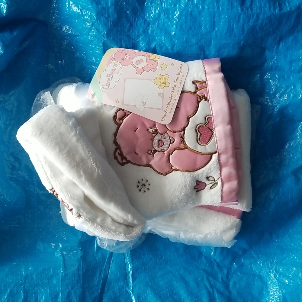 Care bears baby blanket and plush hat shower gift cute